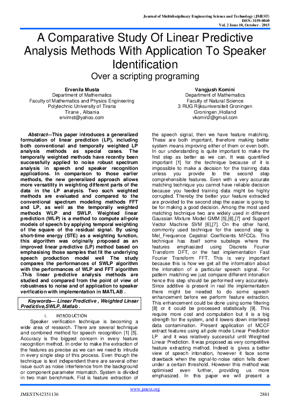 (PDF) A Comparative Study Of Linear Predictive Analysis Methods With ...