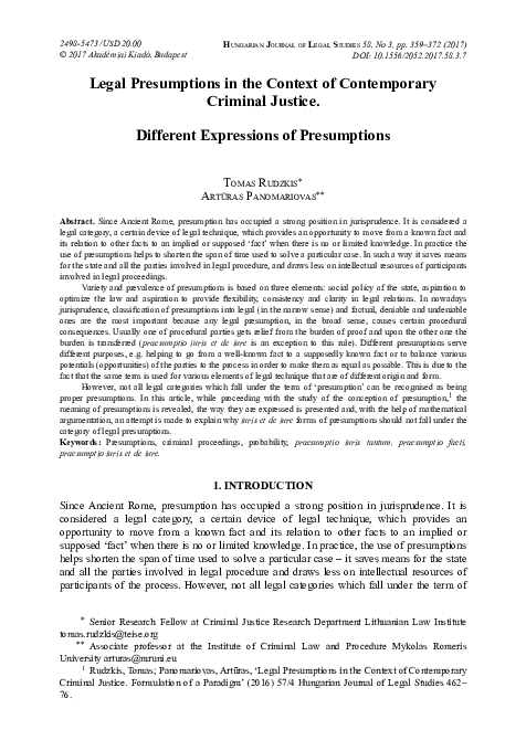 (PDF) Legal presumptions in the context of contemporary criminal ...