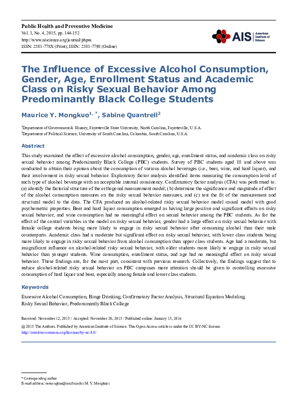 (PDF) The Influence of Excessive Alcohol Consumption , Gender , Age ...