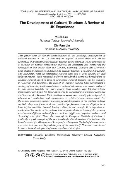 (PDF) The Development of Cultural Tourism: A Review of UK Experience