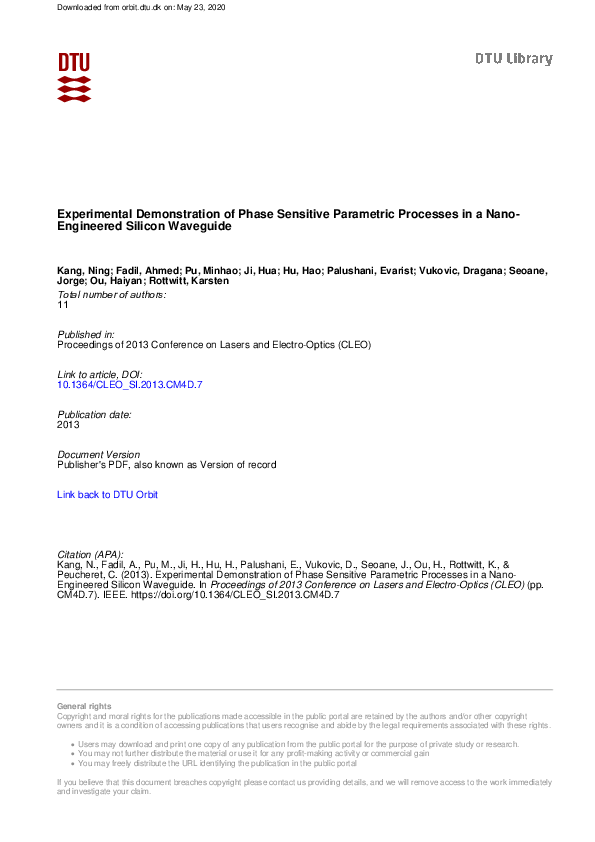 (PDF) Experimental Demonstration of Phase Sensitive Parametric ...
