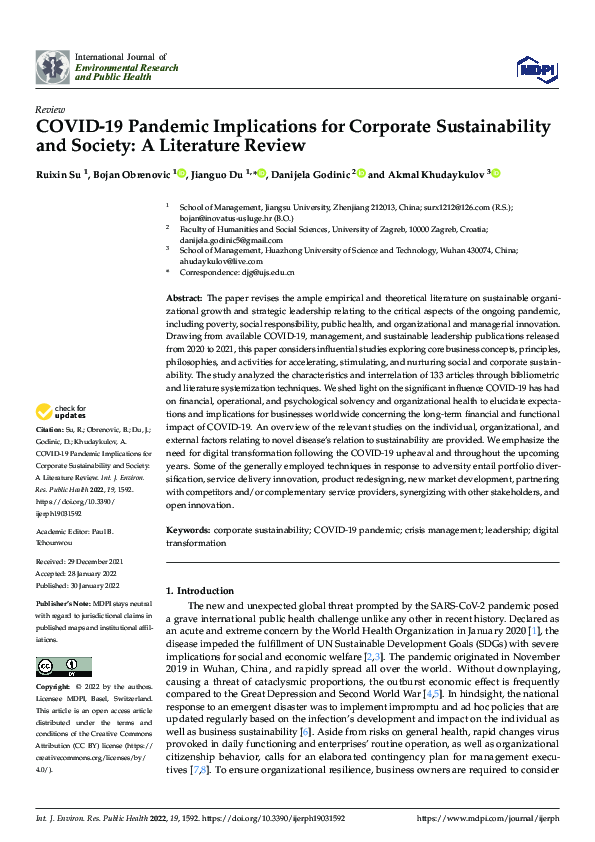 (PDF) COVID-19 Pandemic Implications for Corporate Sustainability and ...