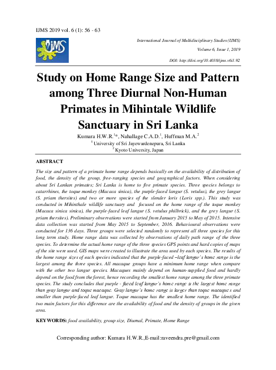 (PDF) Study on Home Range Size and Pattern Among Three Diurnal Non ...