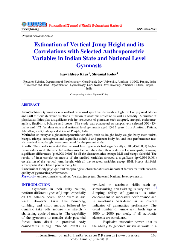 (PDF) Estimation of Vertical Jump Height and its Correlations with ...