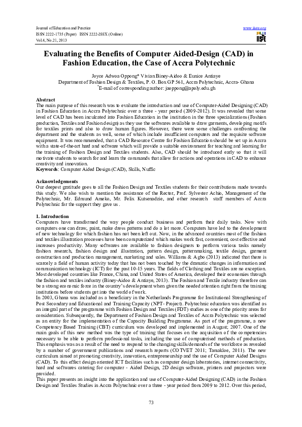 (PDF) Evaluating the Benefits of Computer Aided-Design (CAD) in Fashion ...