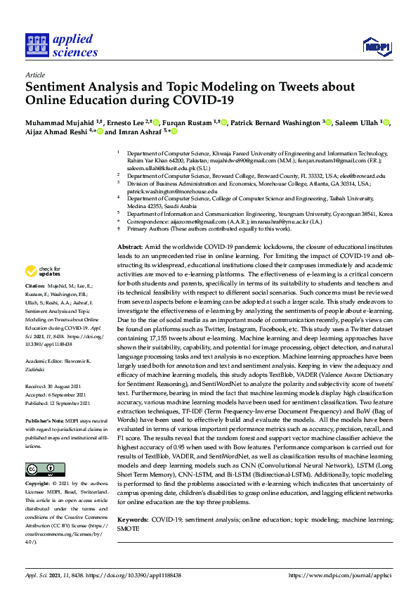(PDF) Sentiment Analysis and Topic Modeling on Tweets about Online ...