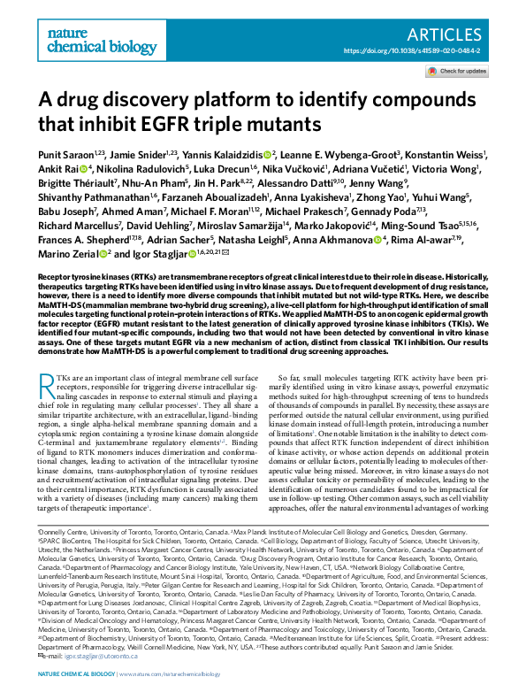 (PDF) A drug discovery platform to identify compounds that inhibit EGFR