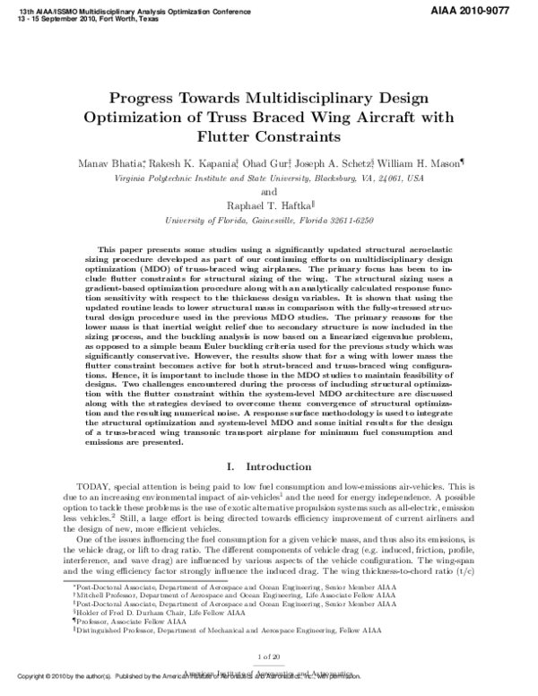 (PDF) Progress Towards Multidisciplinary Design Optimization of Truss ...