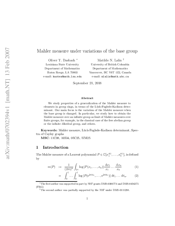 (PDF) Mahler measure under variations of the base group