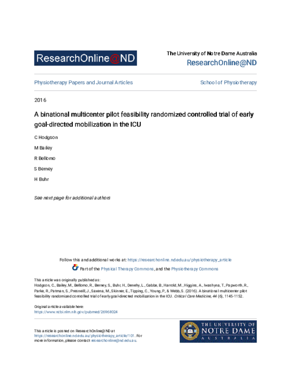 (PDF) A Binational Multicenter Pilot Feasibility Randomized Controlled ...