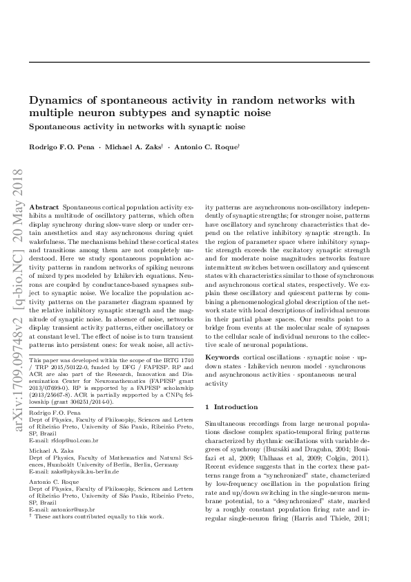 (PDF) Dynamics of spontaneous activity in random networks with multiple ...