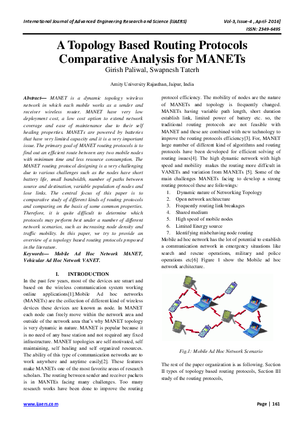 (PDF) A Topology Based Routing Protocols Comparative Analysis for MANETs
