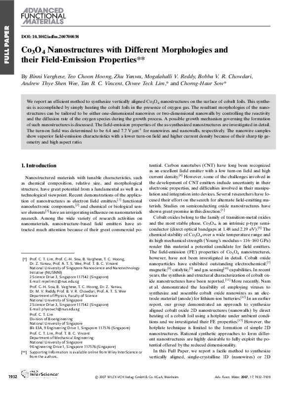 (PDF) Co3O4 Nanostructures with Different Morphologies and their Field ...