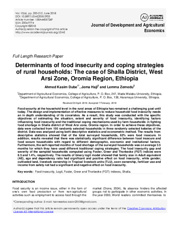 (PDF) Determinants of food insecurity and coping strategies of rural ...