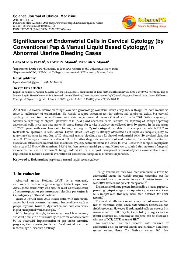 (PDF) Significance of Endometrial Cells in Cervical Cytology (by ...