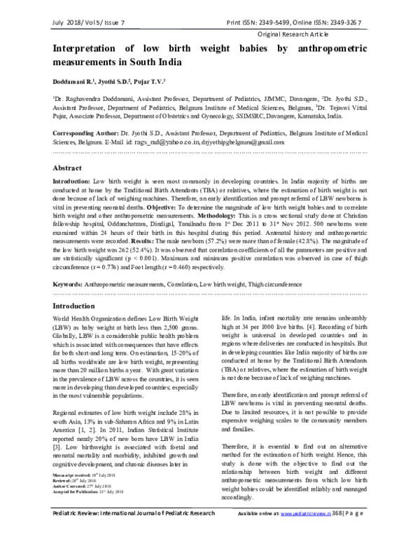 (PDF) Interpretation of low birth weight babies by anthropometric ...