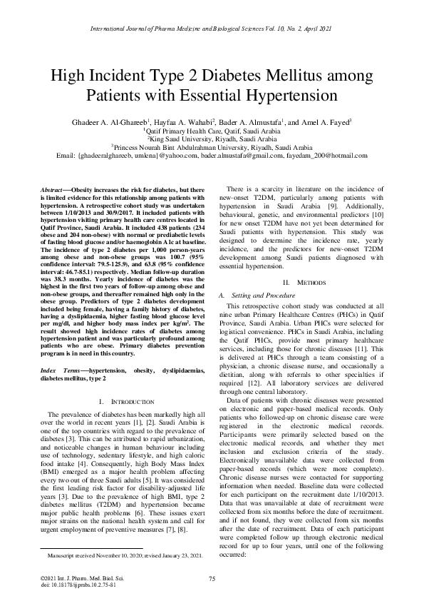 (PDF) High Incident Type 2 Diabetes Mellitus among Patients with ...
