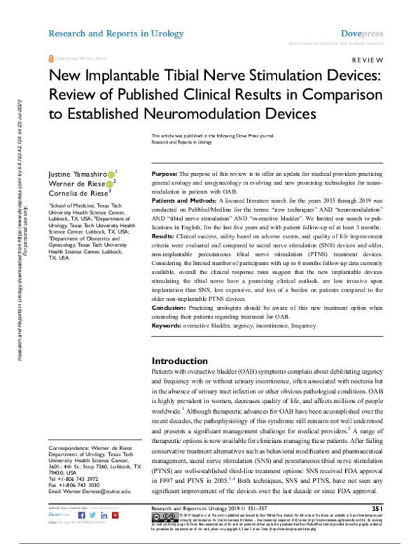 (PDF) New Implantable Tibial Nerve Stimulation Devices: Review of ...