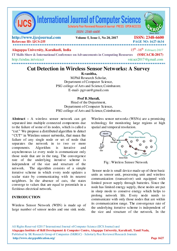 (PDF) Cut Detection in Wireless Sensor Networks: A Survey