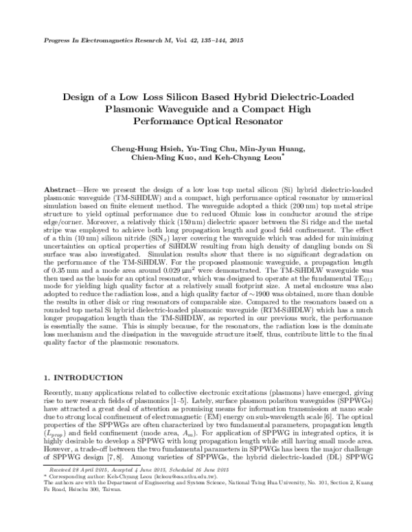 (PDF) Design of a Low Loss Silicon Based Hybrid Dielectric-Loaded ...