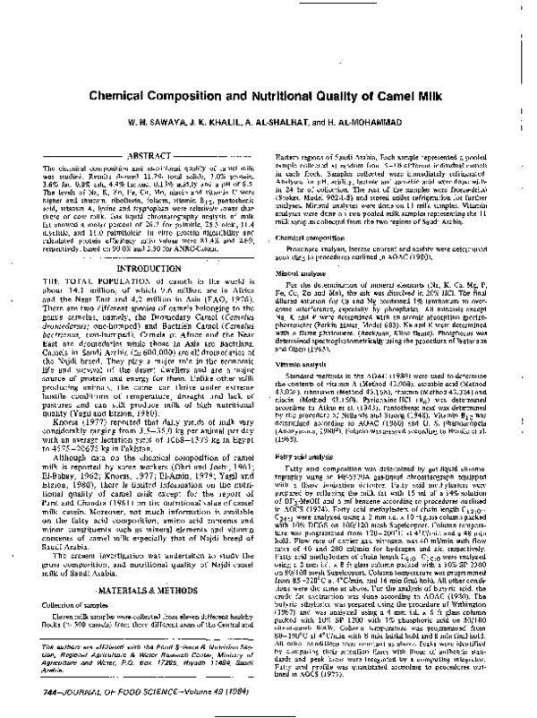 (PDF) Chemical Composition and Nutritional Quality of Camel Milk