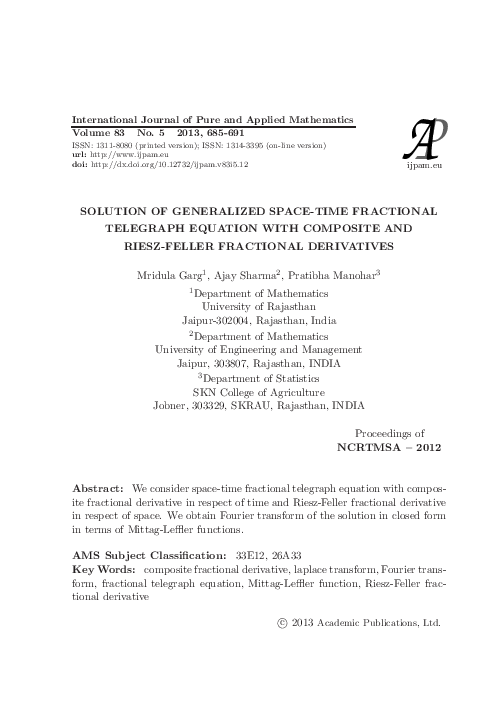 (PDF) Solution of Generalized Space-Time Fractional Telegraph Equation ...