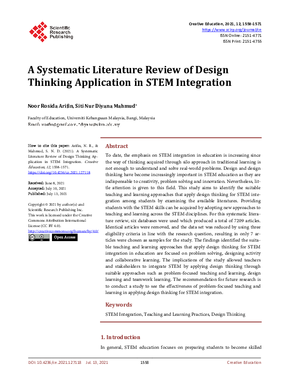 (PDF) A Systematic Literature Review of Design Thinking Application in ...