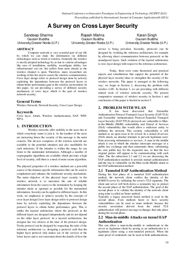 (PDF) A Survey on Cross Layer Security