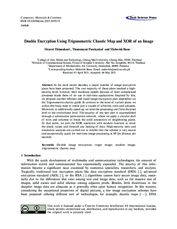 (PDF) Double Encryption Using Trigonometric Chaotic Map and XOR of an Image