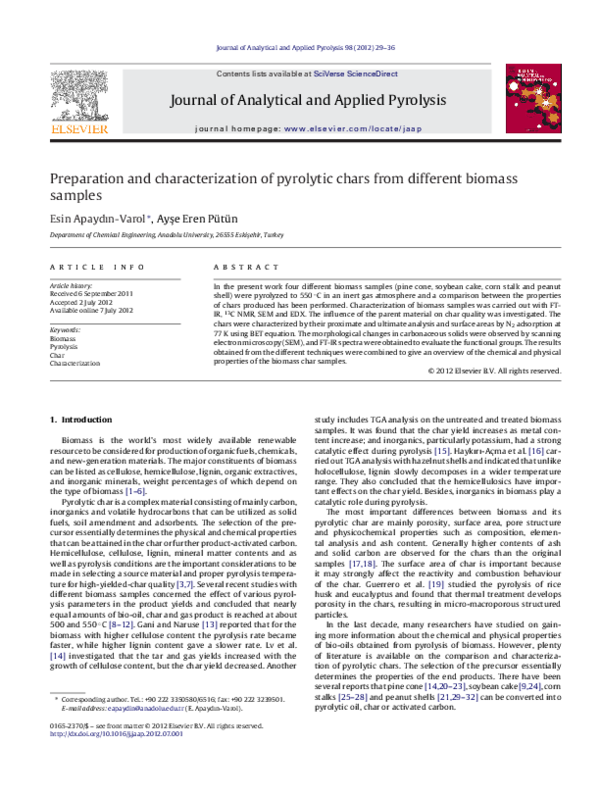 (PDF) Preparation and characterization of pyrolytic chars from ...