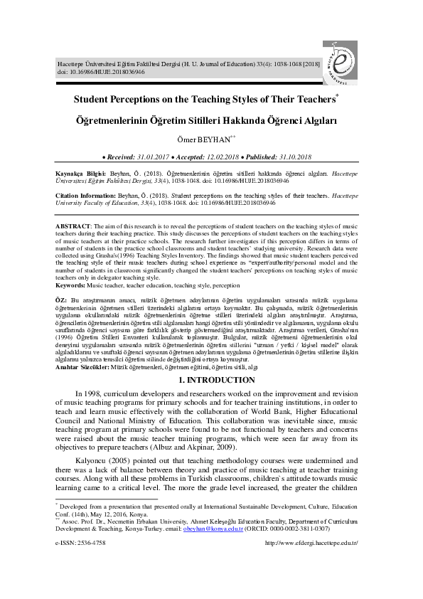 (PDF) Student Perceptions on the Teaching Styles of Their Teachers