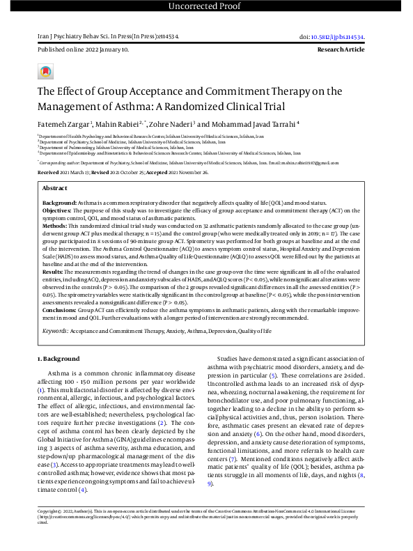 (PDF) The Effect of Group Acceptance and Commitment Therapy on the ...
