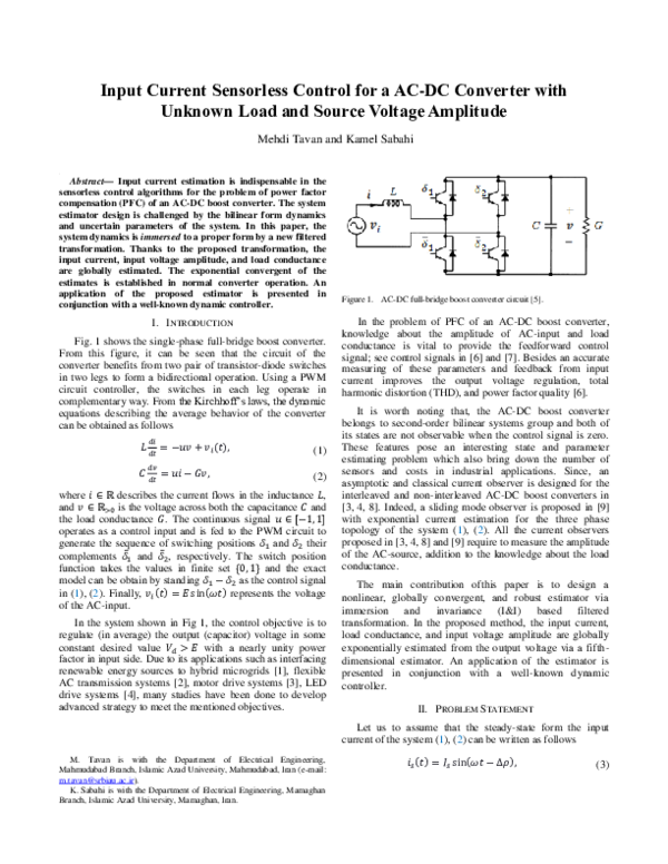 (PDF) Input Current Sensorless Control for a AC-DC Converter with ...