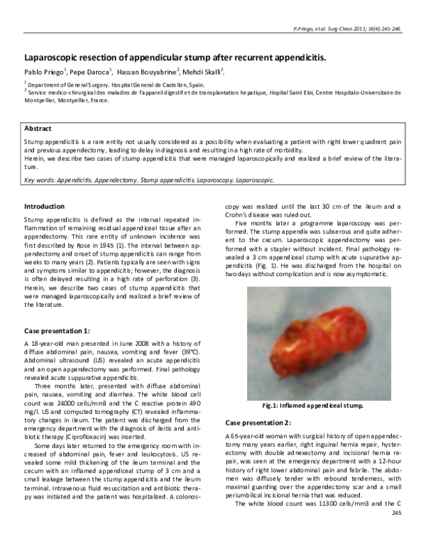 (PDF) Laparoscopic resection of appendicular stump after recurrent