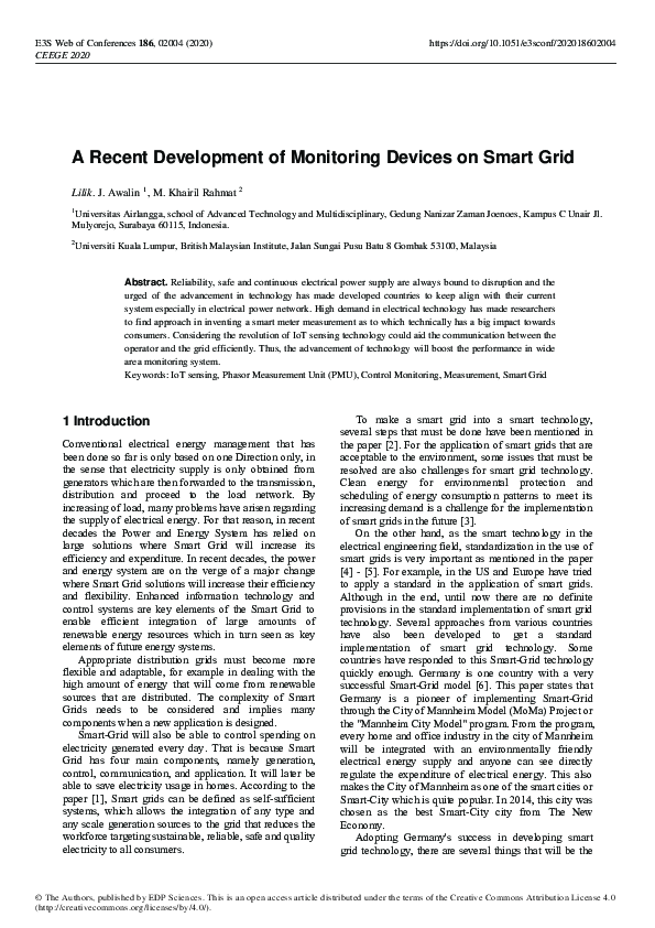 (PDF) A Recent Development of Monitoring Devices on Smart Grid