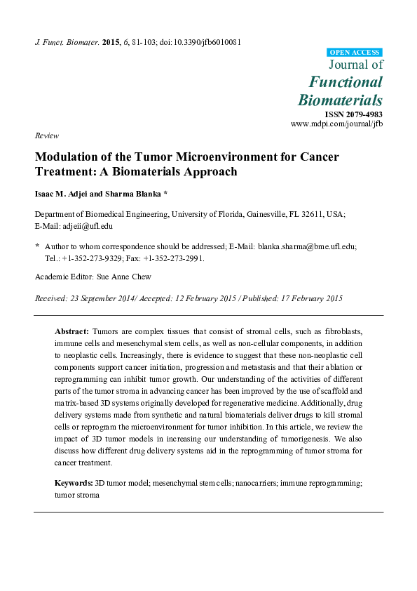 (PDF) Modulation of the tumor microenvironment for cancer treatment: a ...