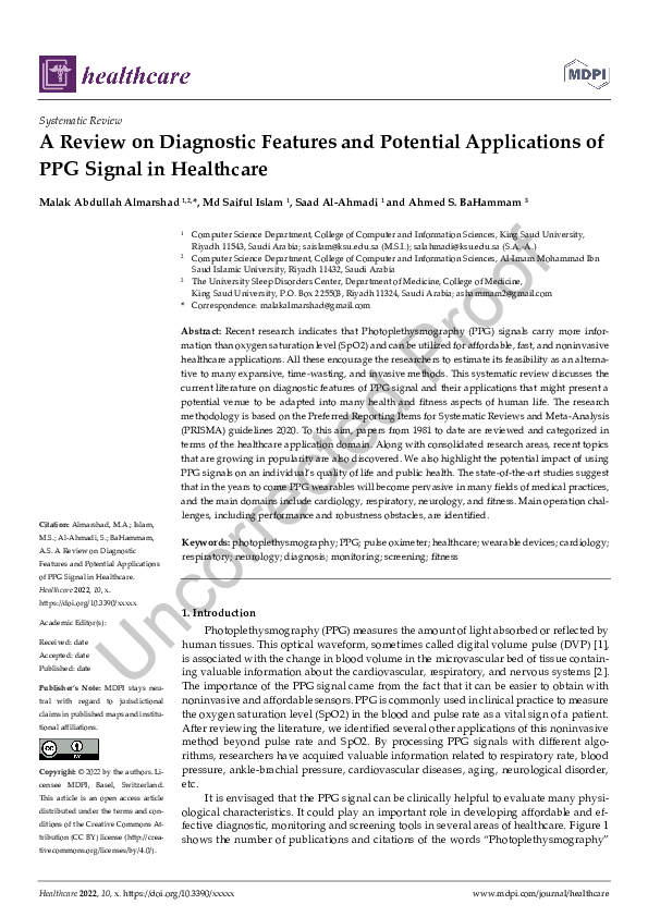 (PDF) A Review on Diagnostic Features and Potential Applications of PPG ...