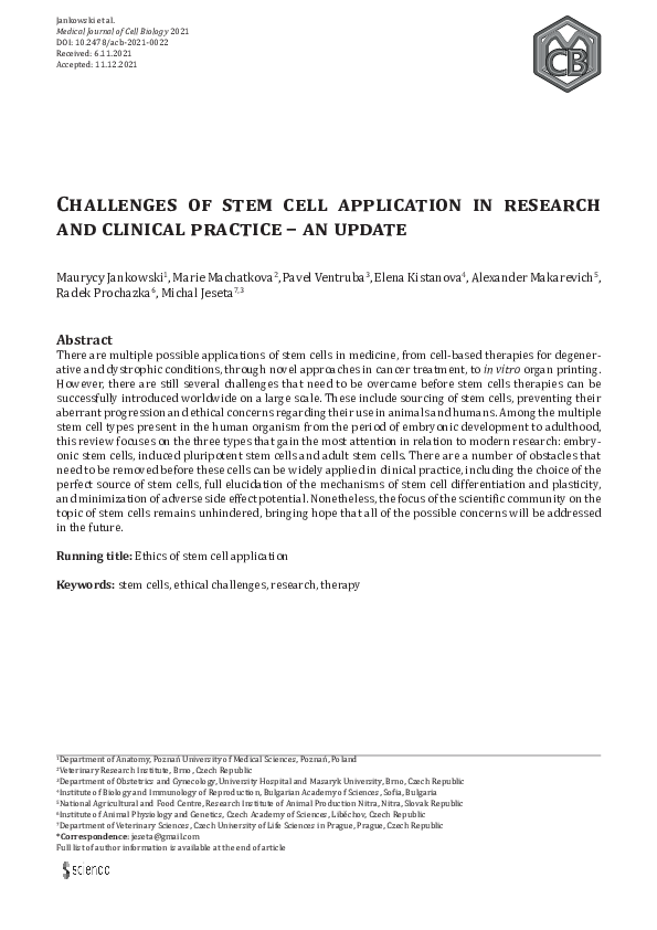(PDF) Challenges of stem cell application in research and clinical ...