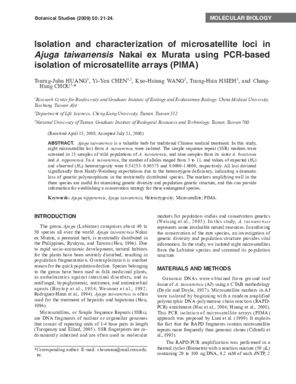 (PDF) Isolation and characterization of microsatellite loci in Ajuga ...