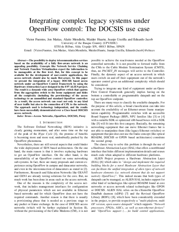 (PDF) Integrating Complex Legacy Systems under OpenFlow Control: The ...