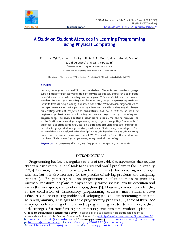 (PDF) A Study on Student Attitudes in Learning Programming using ...