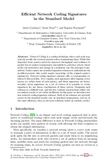 (PDF) Efficient Network Coding Signatures in the Standard Model