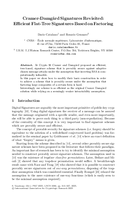 (PDF) Cramer–Damgård signatures revisited: Efficient flat-tree ...