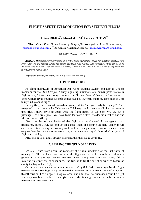 (PDF) Flight Safety Introduction for Student Pilots