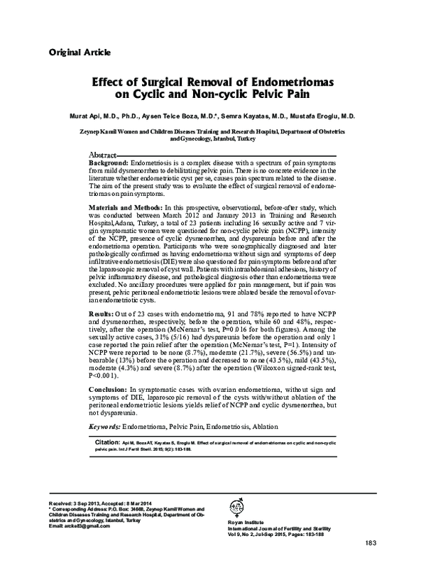 (PDF) Effect of surgical removal of endometriomas on cyclic and non ...