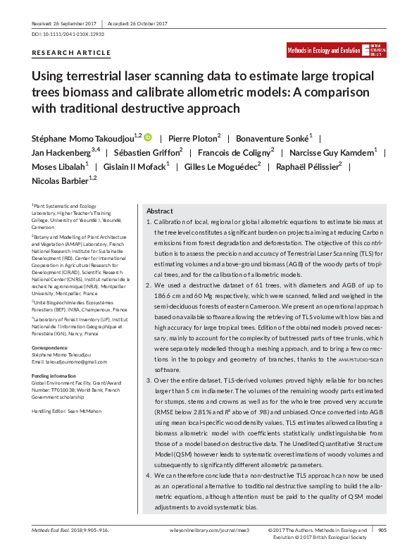 (PDF) Using terrestrial laser scanning data to estimate large tropical ...