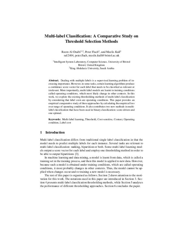 (PDF) Multi-label Classification: A Comparative Study on Threshold ...