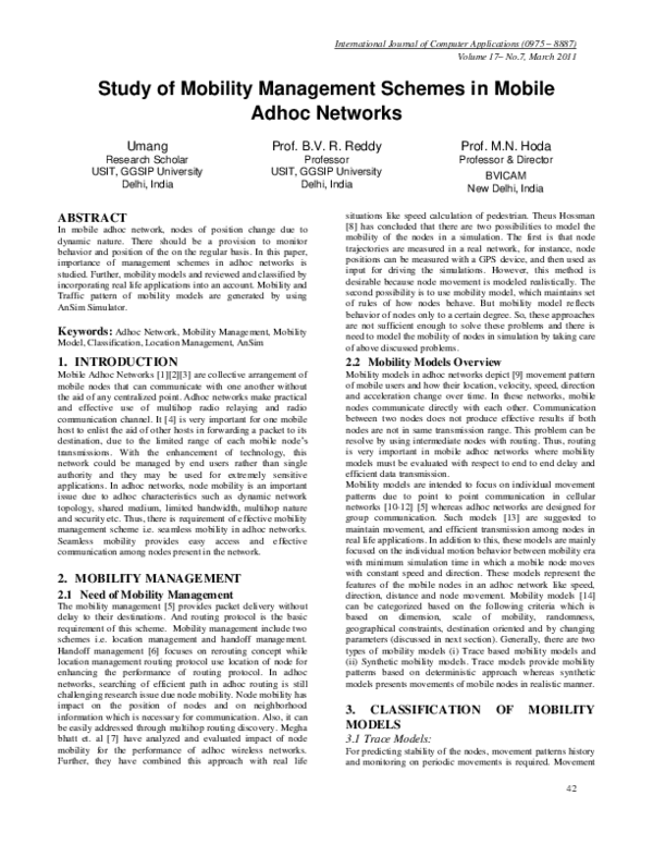 (PDF) Study of Mobility Management Schemes in Mobile Adhoc Networks