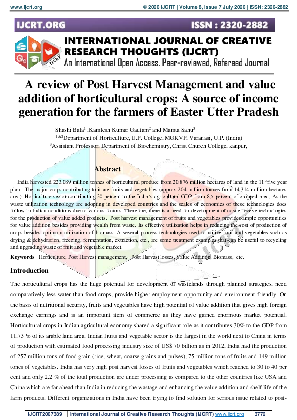 (PDF) A review of Post Harvest Management and value addition of ...