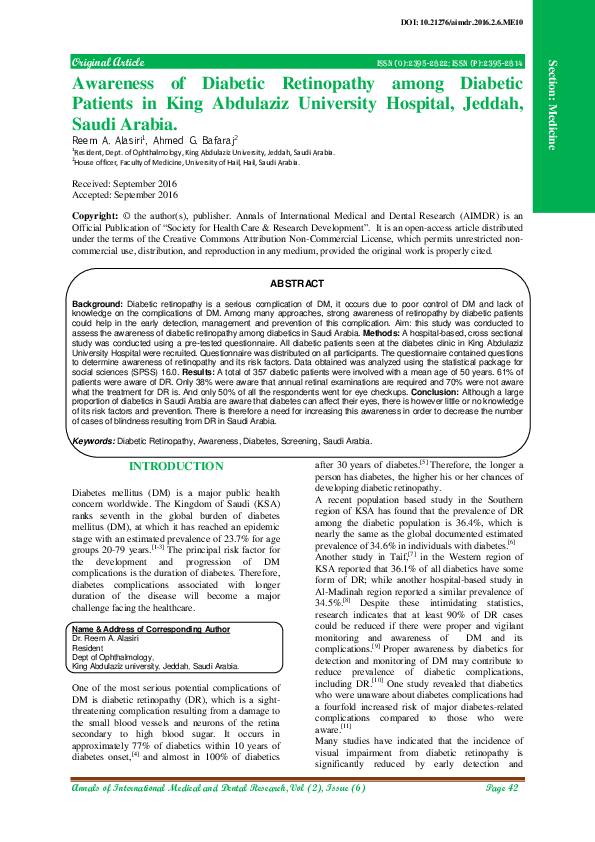 (PDF) Awareness of Diabetic Retinopathy among DiabeticPatients in King ...